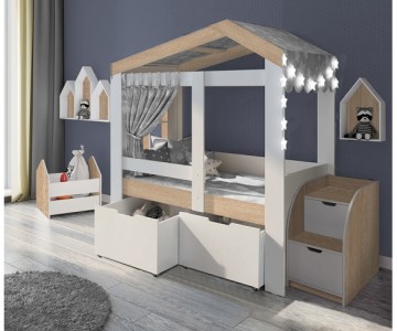 Кровать домик Сказка высокая с ящиками (цветная) ДС-36/1/2