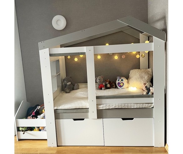 Кровать домик Сказка высокая с ящиками (цветная) ДС-36/1/2