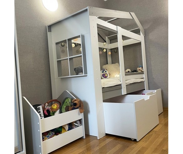 Кровать домик Сказка высокая с ящиками (цветная) ДС-36/1/2