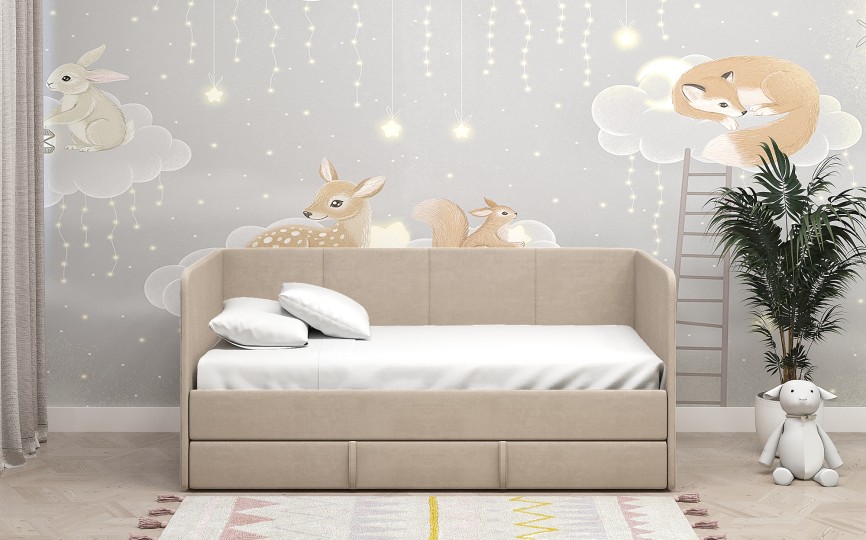 Диван-кровать "Симба" 160х80 см, с выкатным ящиком и бортиком Диван-кровать "Симба" 160х80 см, с выкатным ящиком и бортиком