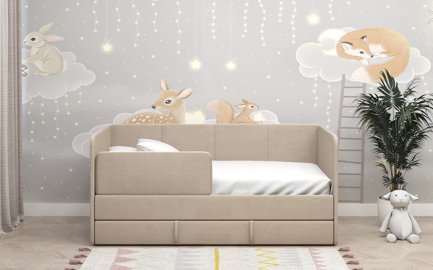 Диван-кровать "Симба" 160х80 см, с выкатным ящиком и бортиком Диван-кровать "Симба" 160х80 см, с выкатным ящиком и бортиком