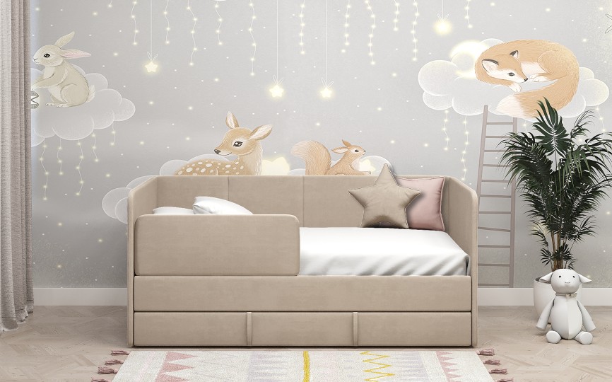 Диван-кровать "Симба" 160х80 см, с выкатным ящиком и бортиком Диван-кровать "Симба" 160х80 см, с выкатным ящиком и бортиком