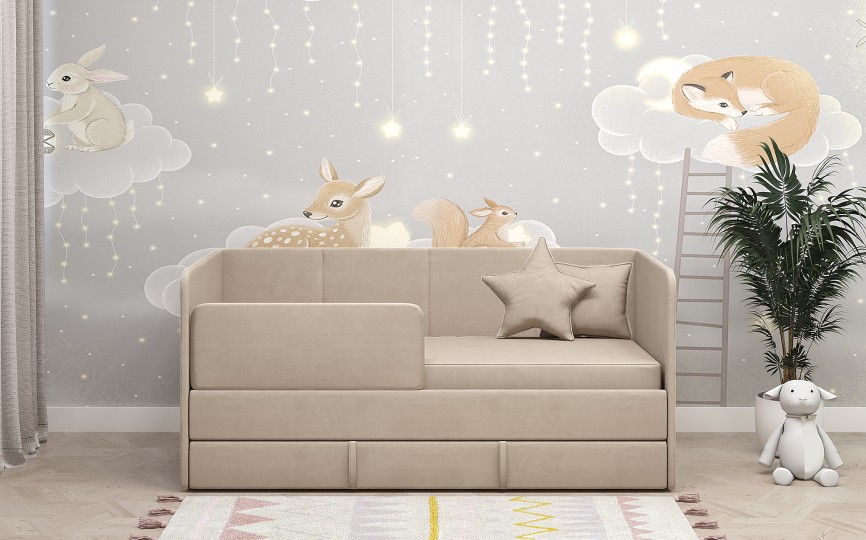 Диван-кровать "Симба" 160х80 см, с выкатным ящиком и бортиком Диван-кровать "Симба" 160х80 см, с выкатным ящиком и бортиком