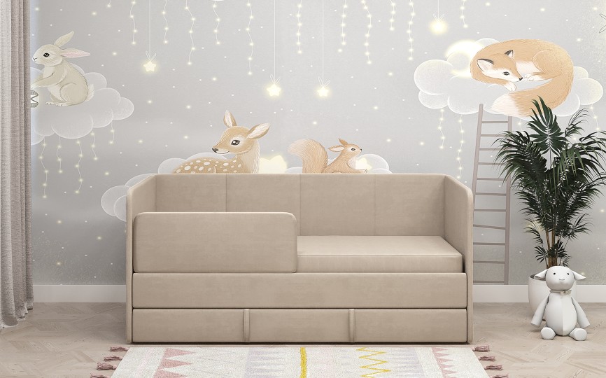 Диван-кровать "Симба" 160х80 см, с выкатным ящиком и бортиком Диван-кровать "Симба" 160х80 см, с выкатным ящиком и бортиком