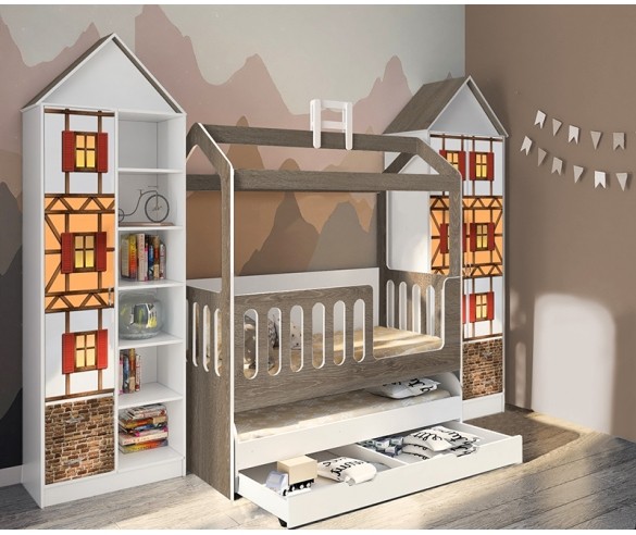 Домик Сказка с выдвижной кроватью (цветная) ДС-35/1/2