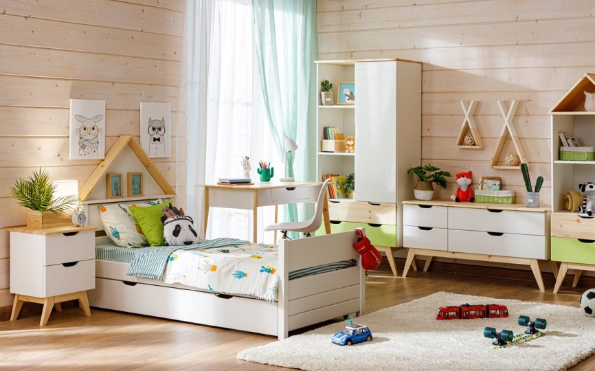 Тумба прикроватная узкая, два ящика Тимберика Кидс №4 на ножках