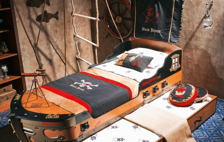 BLACK PIRATE KS-1308 Кровать-корабль 90*190 (без матраса)