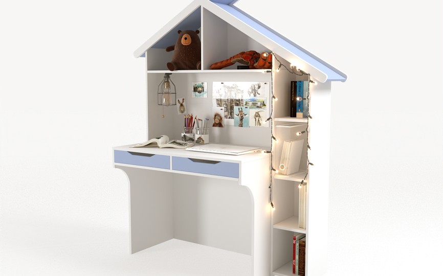 Стол со стеллажом из серии Домик белый