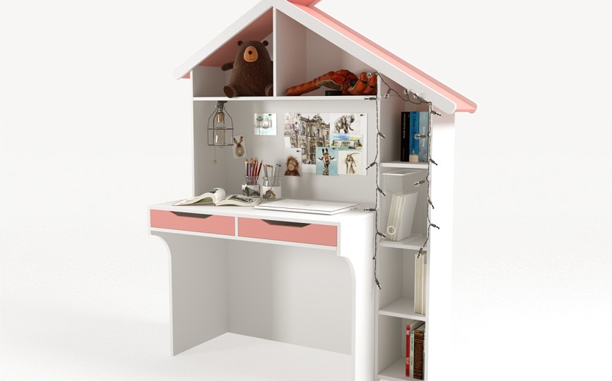 Стол со стеллажом из серии Домик белый