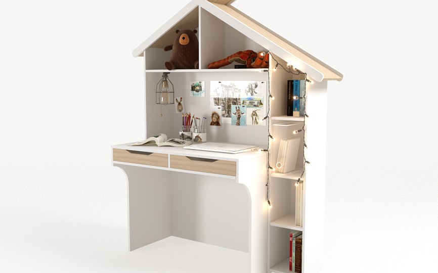 Стол со стеллажом из серии Домик белый