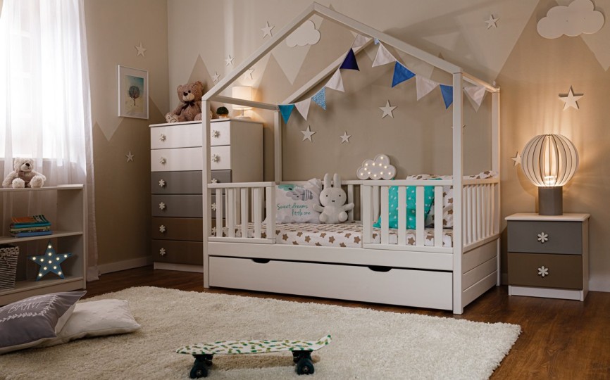 Кровать тахта с бортиками с поперечной крышей Тимберика Кидс N10