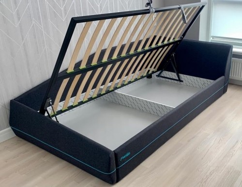 Кровать "Карбон" с подъемным механизмом 120 см (кант Бирюза) Кровать "Карбон" с подъемным механизмом 120 см (кант Бирюза)