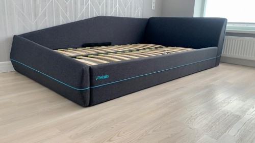 Кровать "Карбон" с подъемным механизмом 120 см (кант Бирюза) Кровать "Карбон" с подъемным механизмом 120 см (кант Бирюза)