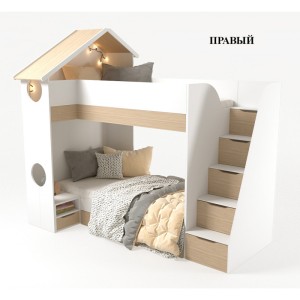 Кровать Домик белый  2х ярусная с тумбой