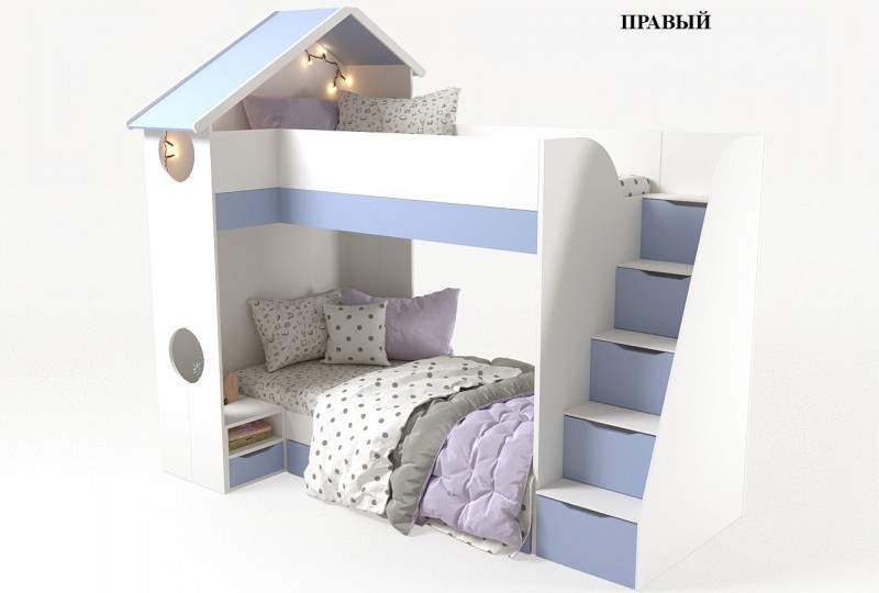 Кровать Домик белый  2х ярусная с тумбой
