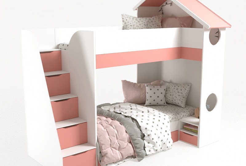 Кровать Домик белый  2х ярусная с тумбой