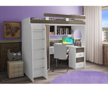Детская кровать-чердак Фанки Кидз 3 с рабочей зоной