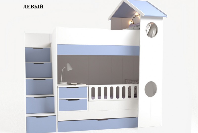 Кровать трансформер Домик белый 2х ярусная с ограничителем без тумбы