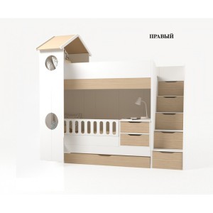 Кровать трансформер Домик белый 2х ярусная с ограничителем без тумбы