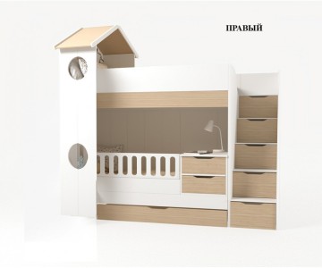 Кровать трансформер Домик белый 2х ярусная с ограничителем без тумбы