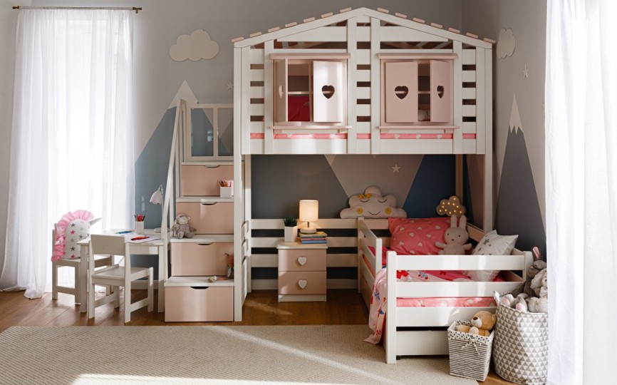 Кровать чердак с лестницей-комодом Тимберика Кидс N13