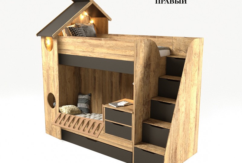 Кровать трансформер Домик  2х ярусная с ограничителем без тумбы 