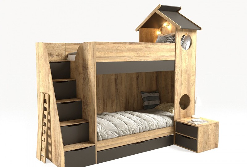 Кровать трансформер Домик  2х ярусная с ограничителем без тумбы 