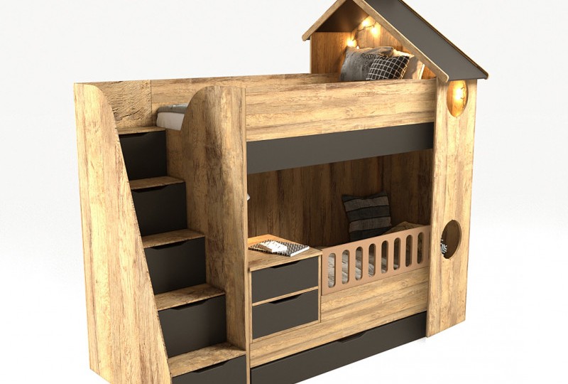 Кровать трансформер Домик  2х ярусная с ограничителем без тумбы 