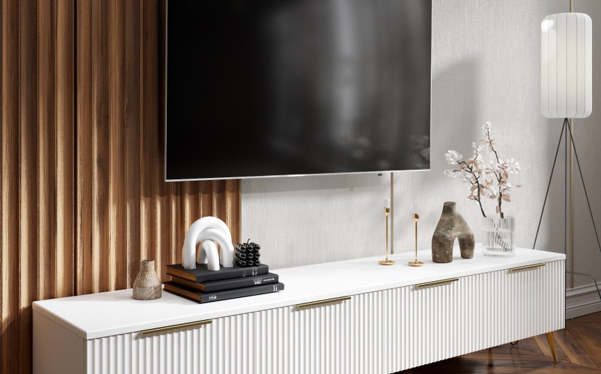 Тумба под ТВ Афина АФ-04 белый бриллиант/бланж