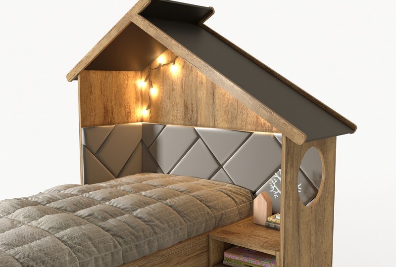 Кровать Домик 2х ярусная с тумбой