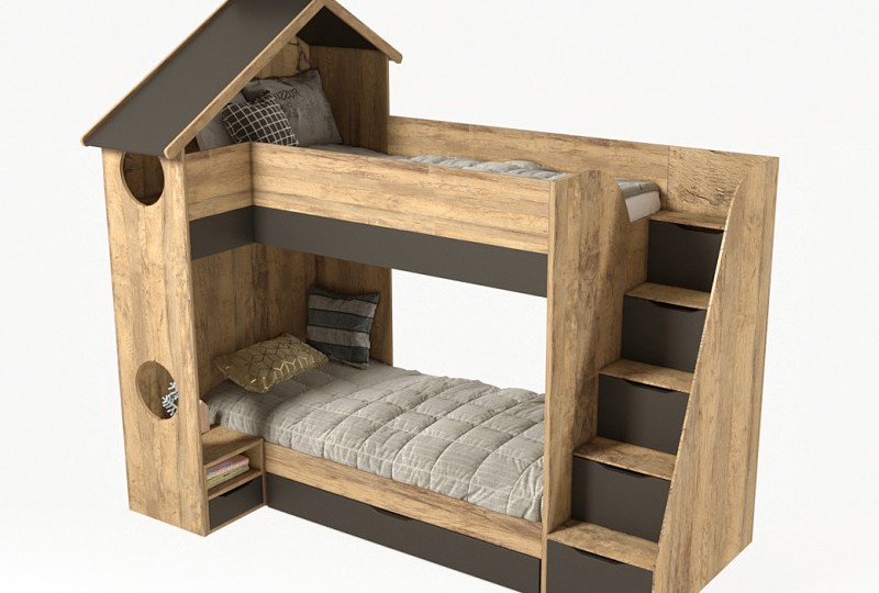 Кровать Домик 2х ярусная с тумбой