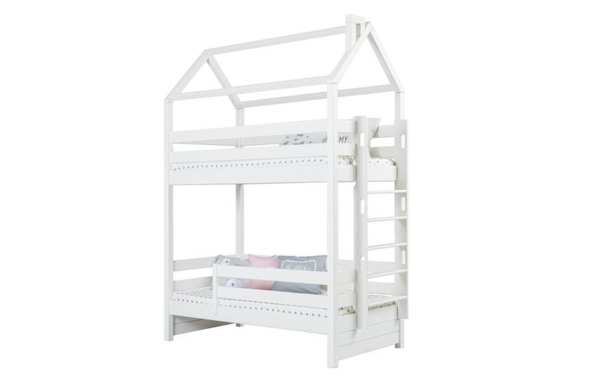 Кровать двухъярусная с продольной крышей, лестница с торца Тимберика Кидс N16