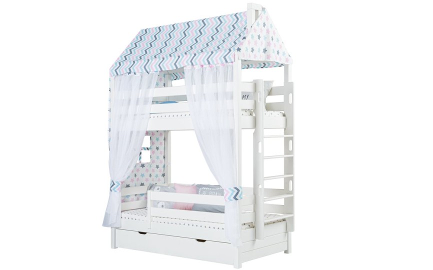 Кровать двухъярусная с продольной крышей, лестница с торца Тимберика Кидс N16