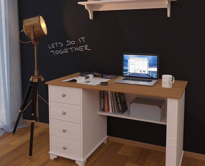 Стол письменный "Бейли" 4 ящика белый воск