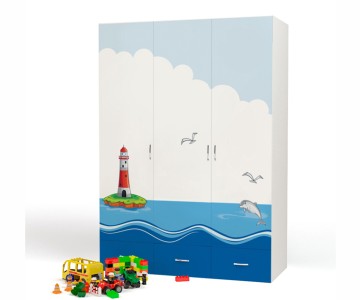 Шкаф 3х дверный "Ocean" белый в морском стиле Шкаф 3х дверный "Ocean" белый в морском стиле