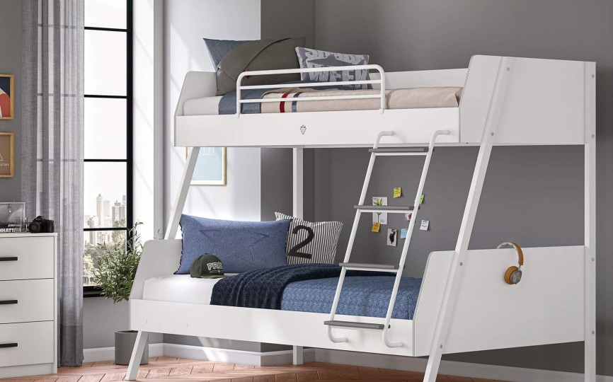 Кровать двухъярусная White широкая (серые ступеньки)