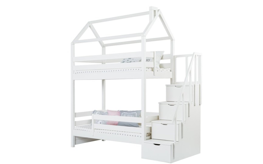 Кровать двухъярусная с продольной крышей, с лестницей-комодом Тимберика Кидс N18