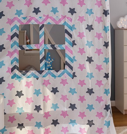 Кровать двухъярусная с продольной крышей, с лестницей-комодом Тимберика Кидс N18