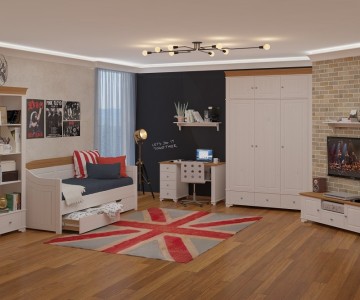 Белая комната для подростка "Бейли" из массива Белая комната для подростка "Бейли" из массива