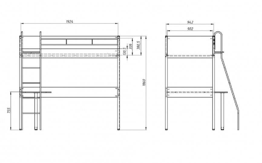 Кровать чердак с рабочей поверхностью ДЕЛЬТА Лофт 20.02.01 White