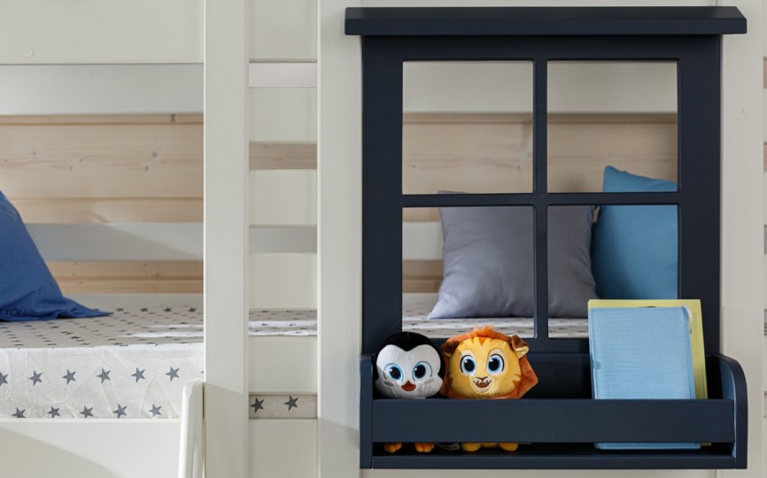 Кровать двухъярусная с надстройкой домиком, с наклонной лестницей Тимберика Кидс N20