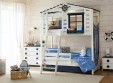 Кровать двухъярусная с надстройкой домиком, с наклонной лестницей Тимберика Кидс N20