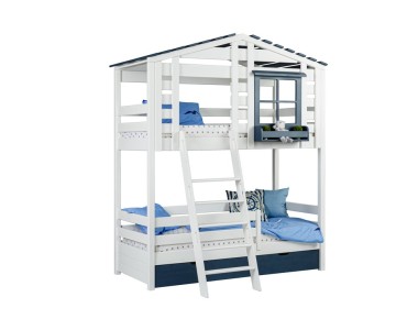 Кровать двухъярусная с надстройкой домиком, с наклонной лестницей Тимберика Кидс N20