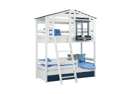 Кровать двухъярусная с надстройкой домиком, с наклонной лестницей Тимберика Кидс N20