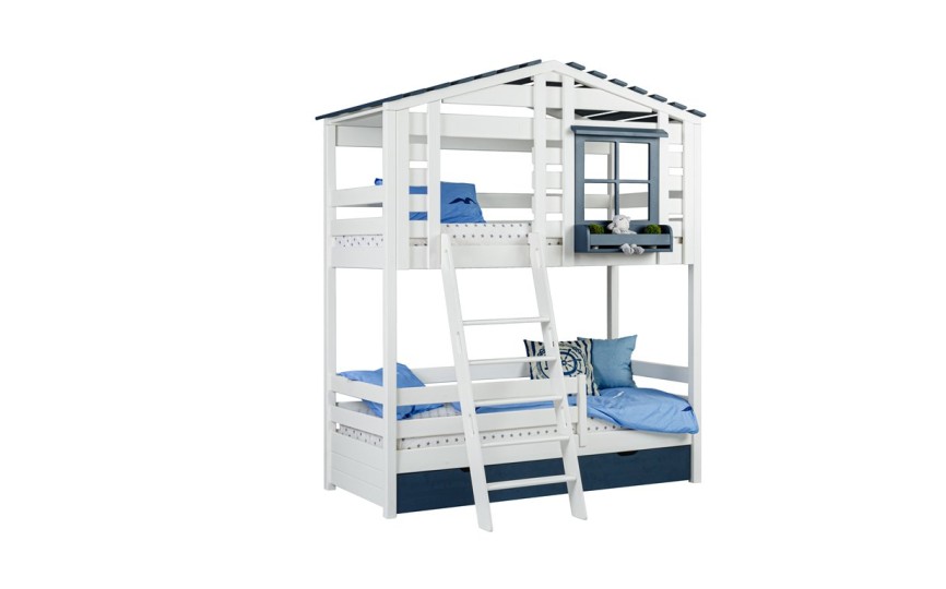 Кровать двухъярусная с надстройкой домиком, с наклонной лестницей Тимберика Кидс N20