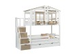 Кровать двухъярусная с надстройкой домиком, с лестницей-комодом Тимберика Кидс N21