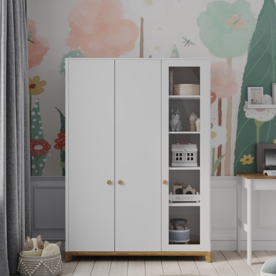 Шкаф 3-х дверный Наоми 14 с отсеком для книг, застекленный Шкаф 3-х дверный Наоми 14 с отсеком для книг, застекленный