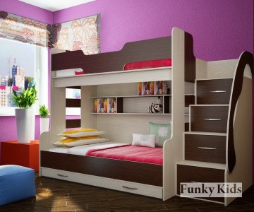 Двухъярусная кровать с дополнительным спальным местом "Фанки Кидз-21" 