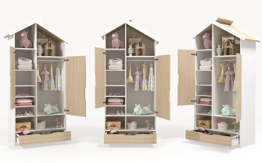 Шкаф 2х дверный высокий из серии Домик Белый Шкаф 2х дверный высокий из серии Домик Белый