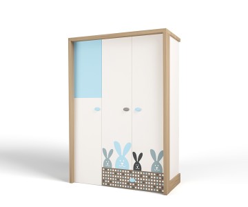 Шкаф 3-х дверный MIX BUNNY голубой